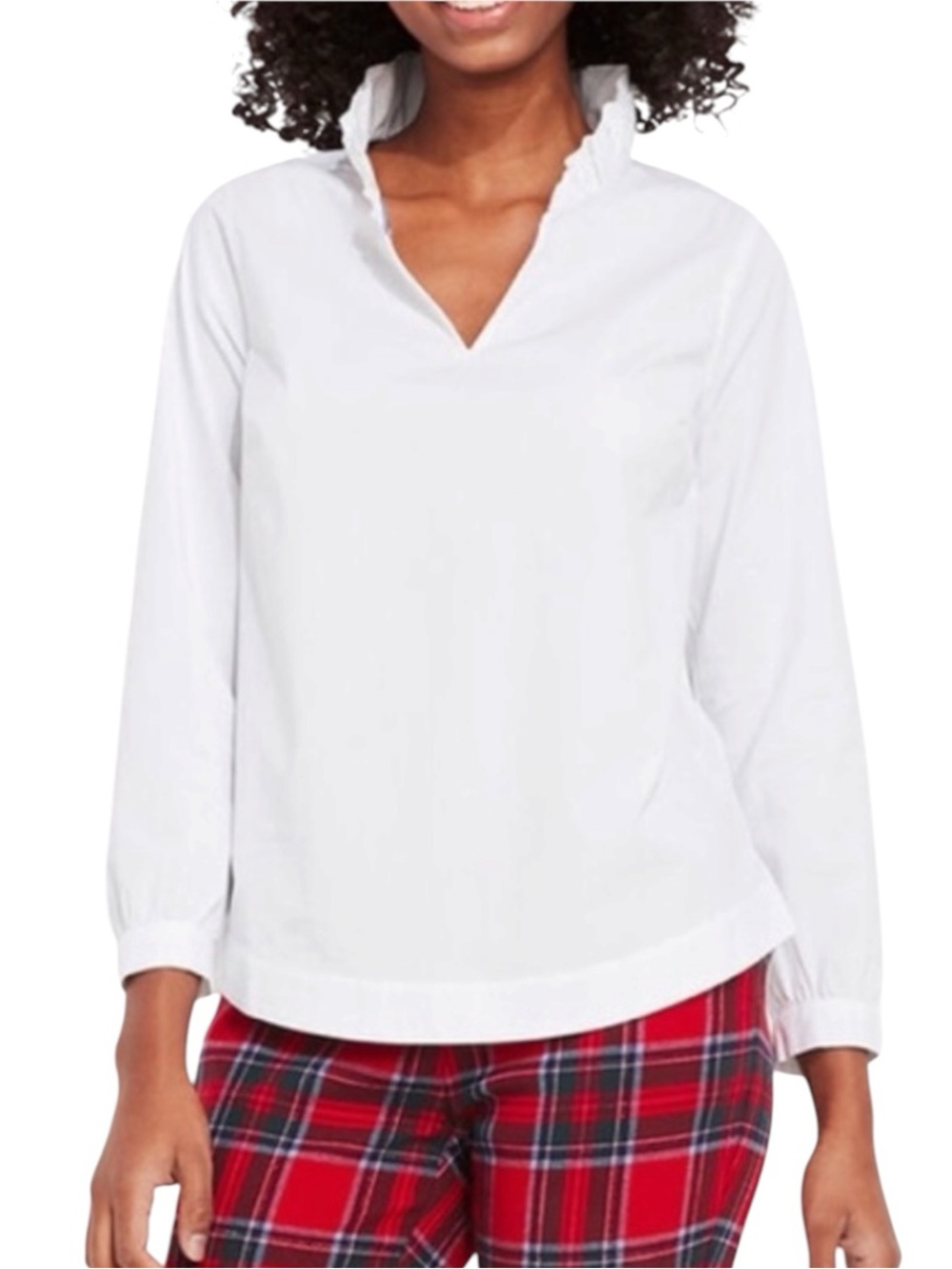 NEW Vineyard Vines Ruffle Neck Popover top. White Cap. M. NWT